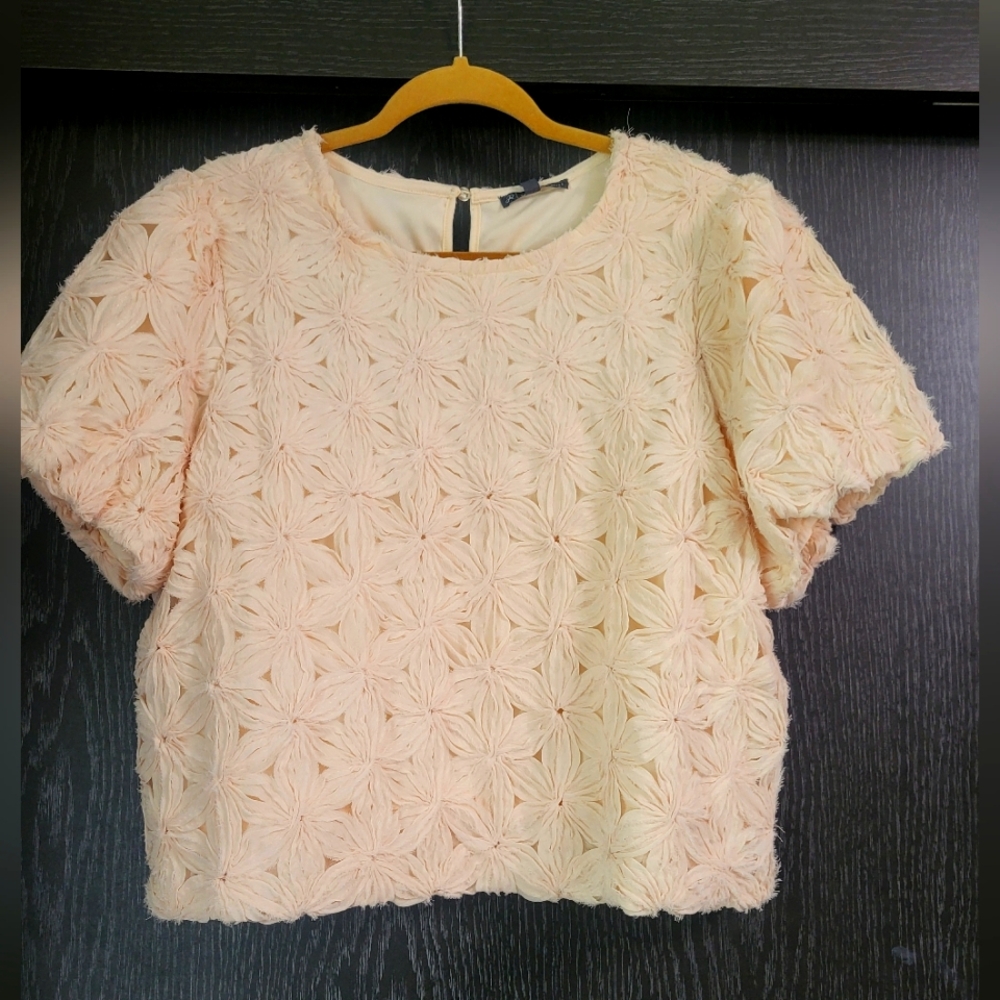 Adrianna Papell Cream Embellished Puff Sleeve Blouse